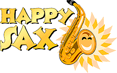 HappySaxLogo Cartoon of happy saxophone