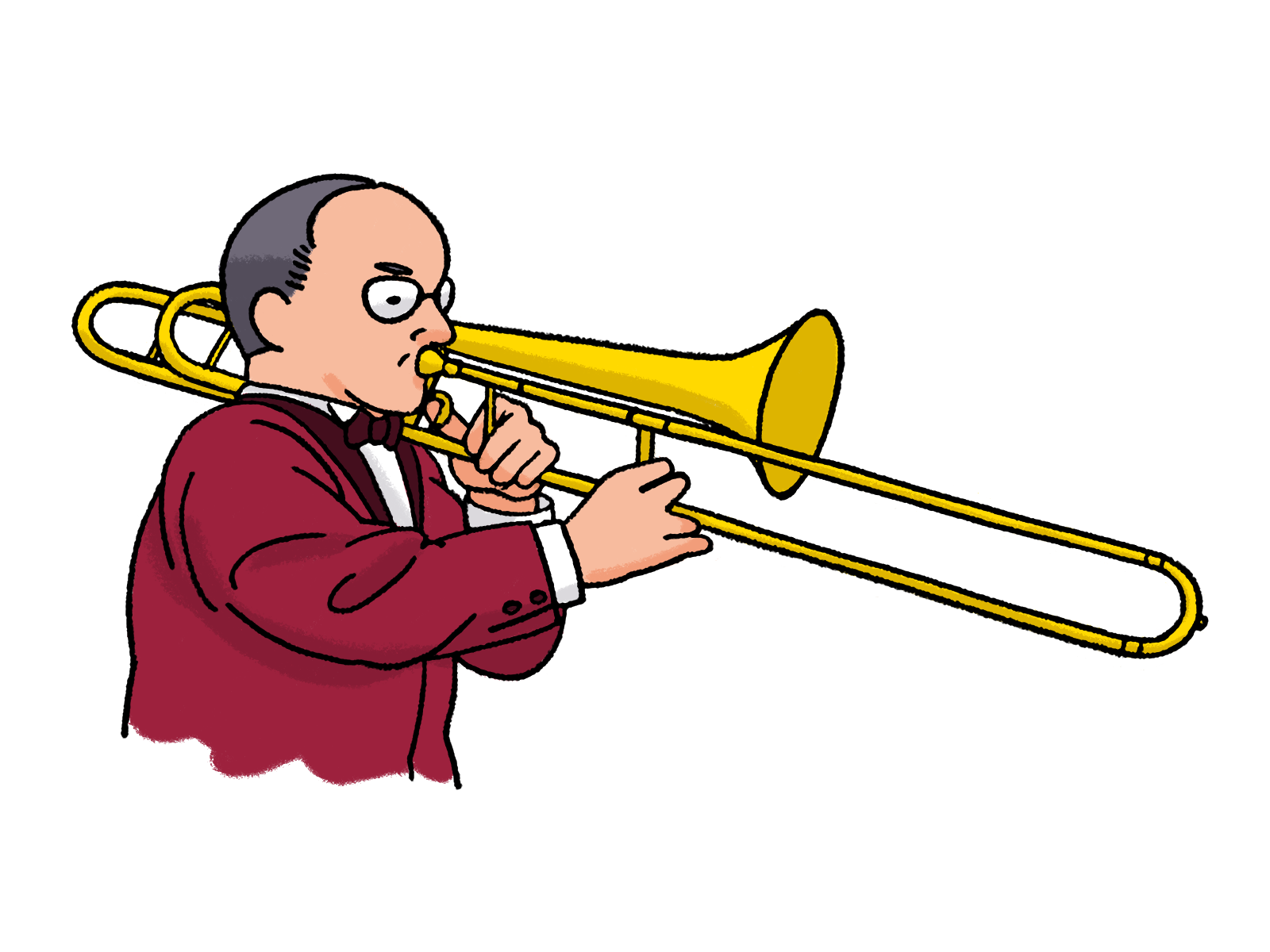 Cartoon image of trombone player (probably Tommy Dorsey?)